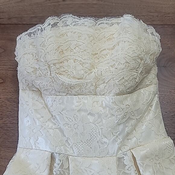 Vtg 1950s Cream Lace over Satin Strapless Dress & Jacket - Picture 3 of 14